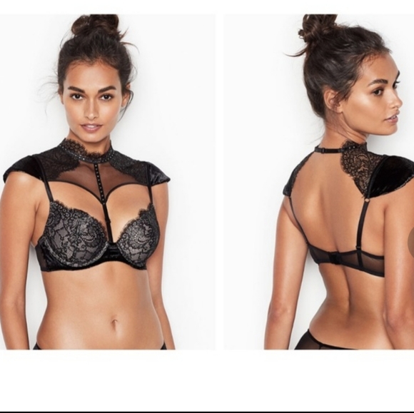 NWT Victoria's Secret VERY SEXY Black Diamond Chain Front Close Push-up Bra - Picture 1 of 4